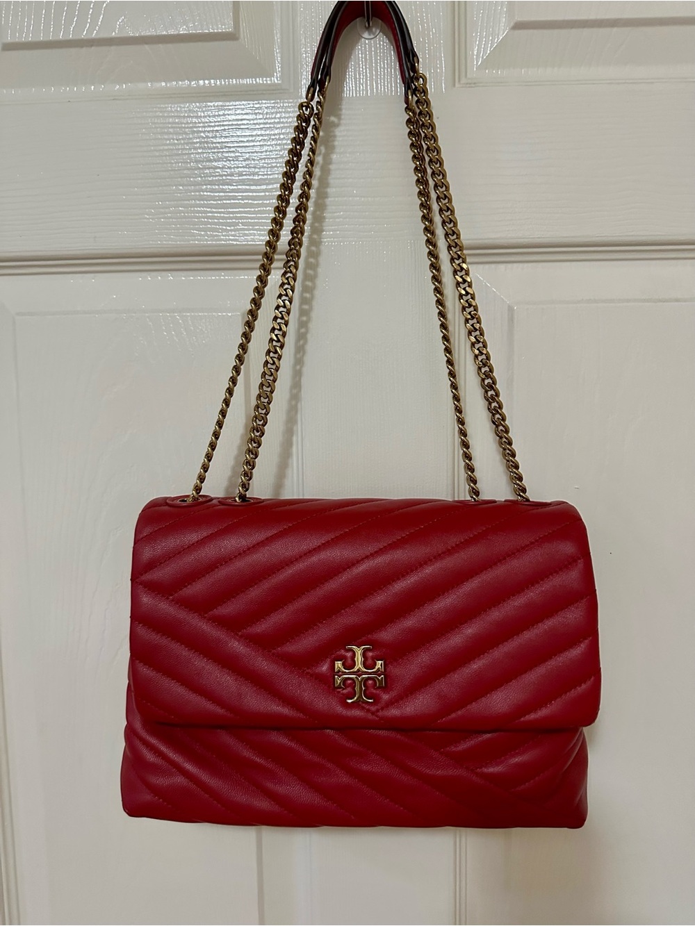 Tory Burch Kira Chevron Red Leather Shoulder Bag